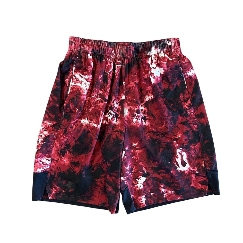 Under Armour Mens Size Small Training Red Black White Athletic Loose Fit Shorts